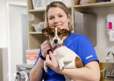 Animal Emergency Service Jindalee nurse holding dog