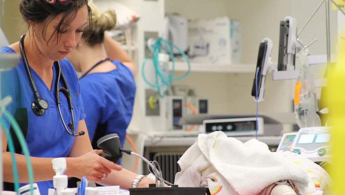 vet nurse checking blood pressure on patient